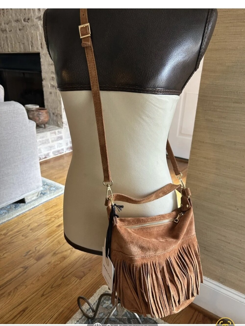 Marlon Fringe Suede Crossbody Bag - Brown NWT Made In Italy